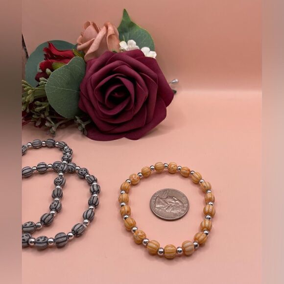 🔥❤️🔥 3 NEW Halloween Jack-O-Lantern Theme Skull Stretch Beaded Bracelets Sets - Picture 7 of 7